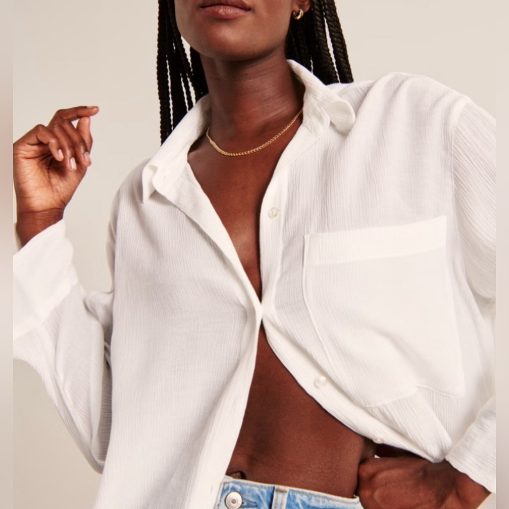 A&F Oversized Crinkle Button Down